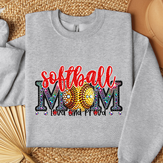 SOFTBALL MOM RHINESTONE RED - DTF TRANSFER