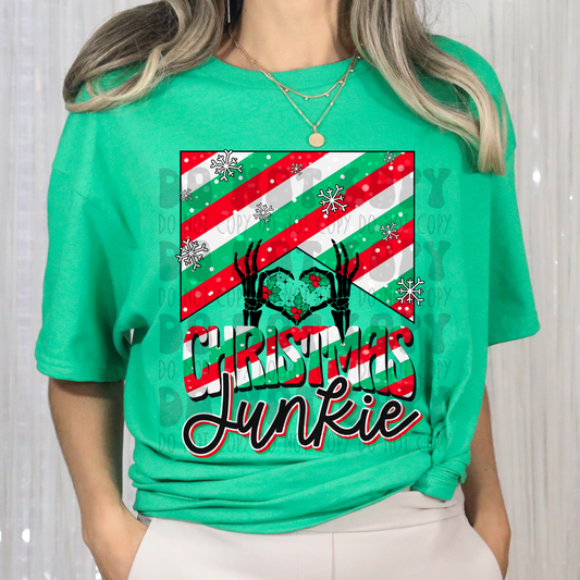 CHRISTMAS JUNKIE RED/GREEN STRIPED - DTF TRANSFER