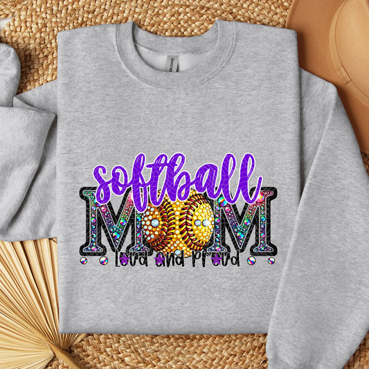 SOFTBALL MOM RHINESTONE PURPLE - DTF TRANSFER