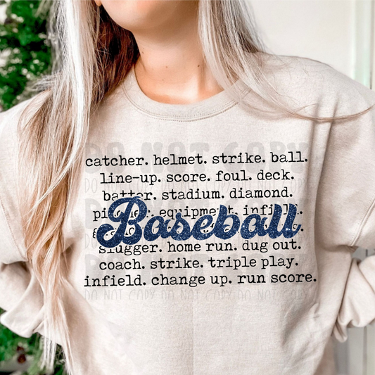 BASEBALL WORDS BLUE - DTF TRANSFER