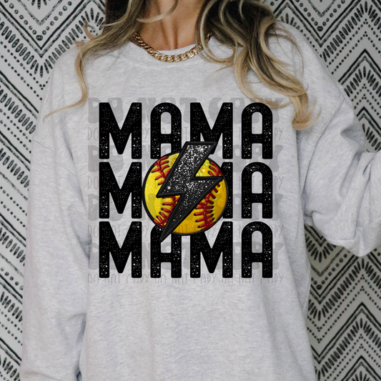MAMA STACKED FAUX EMBROIDERY SOFTBALL - DTF TRANSFER