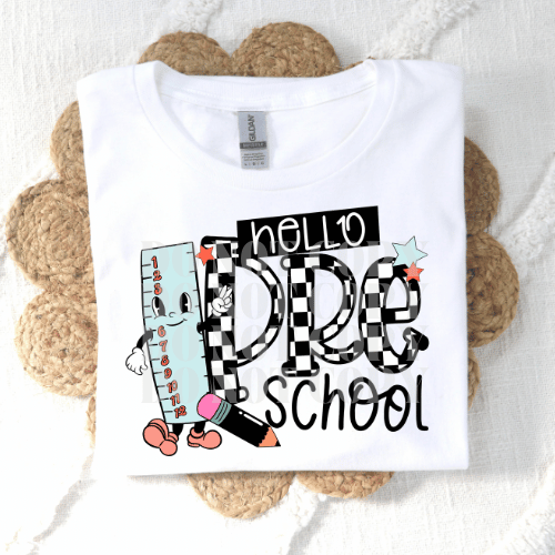 CHECKERED HELLO PRESCHOOL - DTF TRANSFER