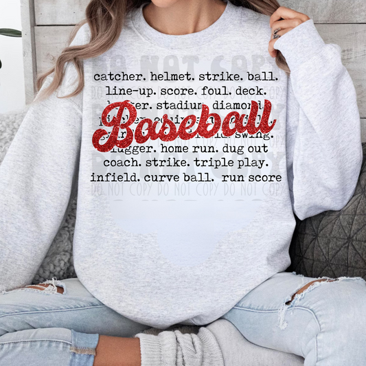 BASEBALL WORDS RED - DTF TRANSFER