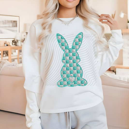 CHECKERED BUNNY FAUX EMBROIDERY - DTF TRANSFER