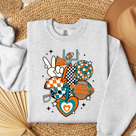 RETRO FOOTBALL COLLAGE - ORANGE & DRK TEAL - DTF TRANSFER