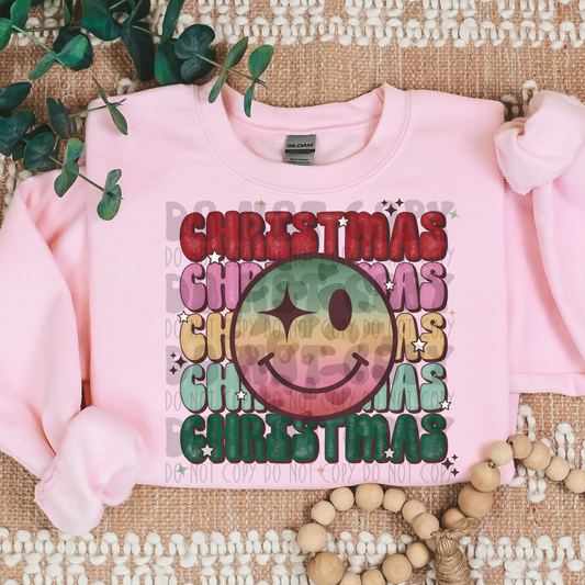 CHRISTMAS STACKED SMILEY - DISTRESSED - DTF TRANSFER