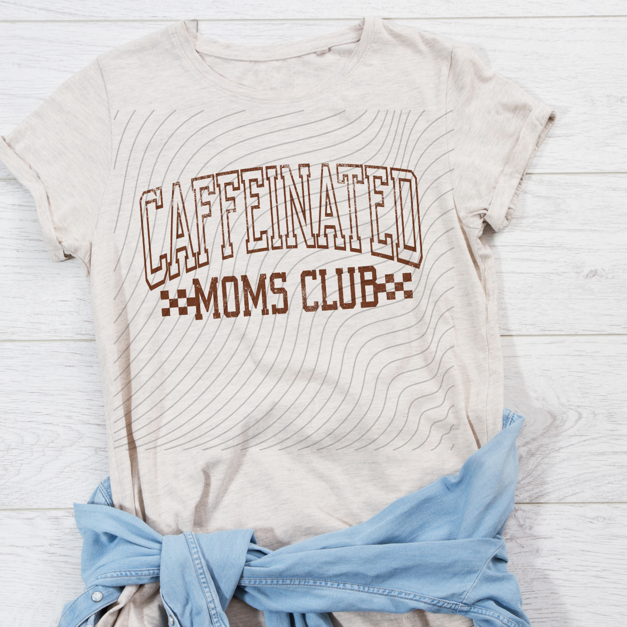 CAFFEINATED MOMS CLUB BROWN DISTRESSED - DTF TRANSFER