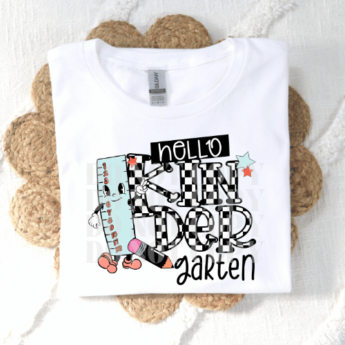 CHECKERED HELLO KINDERGARTEN - DTF TRANSFER