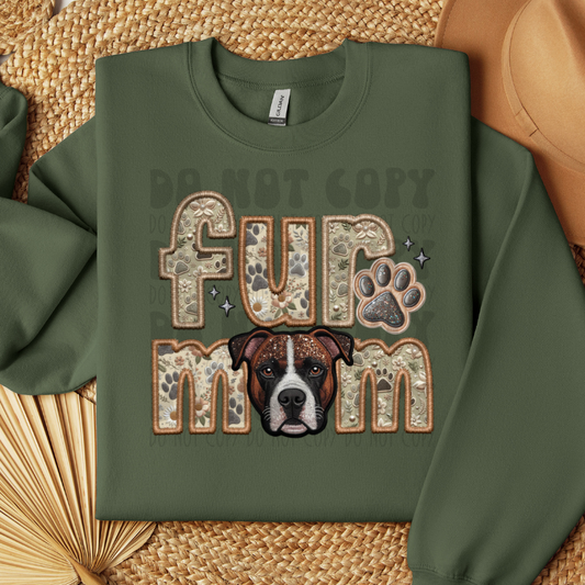 PITBULL, BROWN/WHT - FAUX EMBROIDERY - DTF TRANSFER