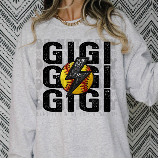 GIGI STACKED FAUX EMBROIDERY SOFTBALL - DTF TRANSFER