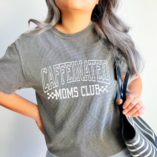 CAFFEINATED MOMS CLUB WHITE - DTF TRANSFER