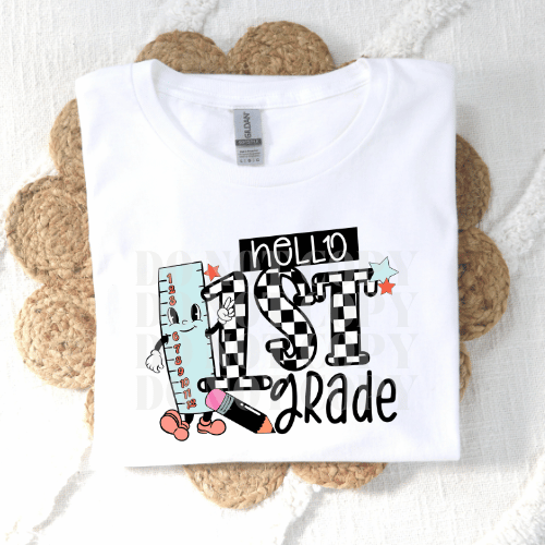 CHECKERED HELLO 1ST GRADE - DTF TRANSFER