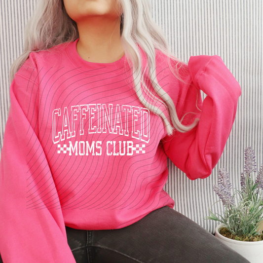 CAFFEINATED MOMS CLUB WHITE DISTRESSED - DTF TRANSFER