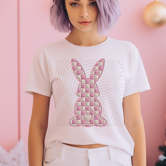 CHECKERED BUNNY FAUX EMBROIDERY - DTF TRANSFER