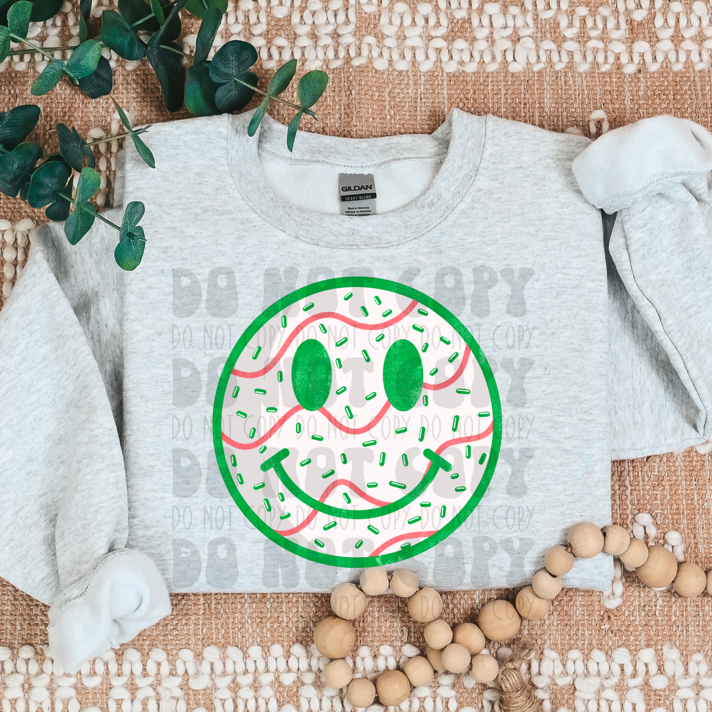 TREE CAKE THEMED SMILEY - GREEN - DTF TRANSFER