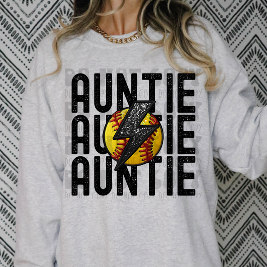 AUNTIE STACKED FAUX EMBROIDERY SOFTBALL - DTF TRANSFER