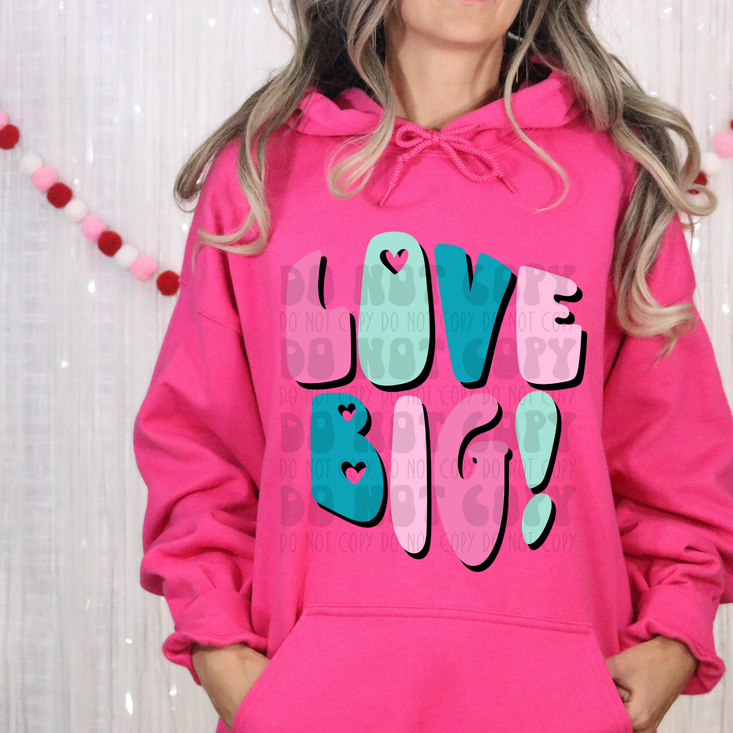 LOVE BIG PINK/TEAL GROOVY HEART CUT OUT - DTF TRANSFER