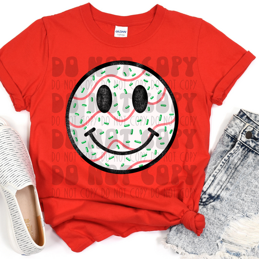 TREE CAKE THEMED SMILEY - BLACK - DTF TRANSFER