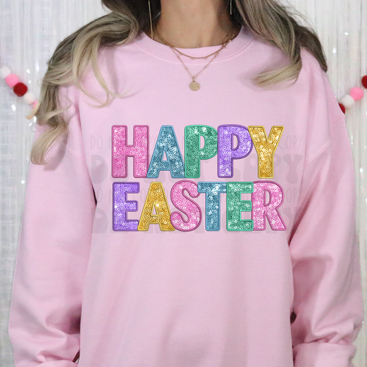 HAPPY EASTER LIGHT COLORED FAUX SEQUINS - DTF TRANSFER