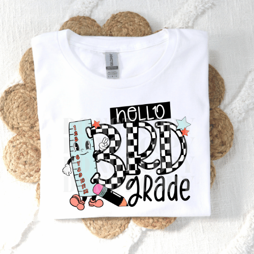 CHECKERED HELLO 3RD GRADE - DTF TRANSFER