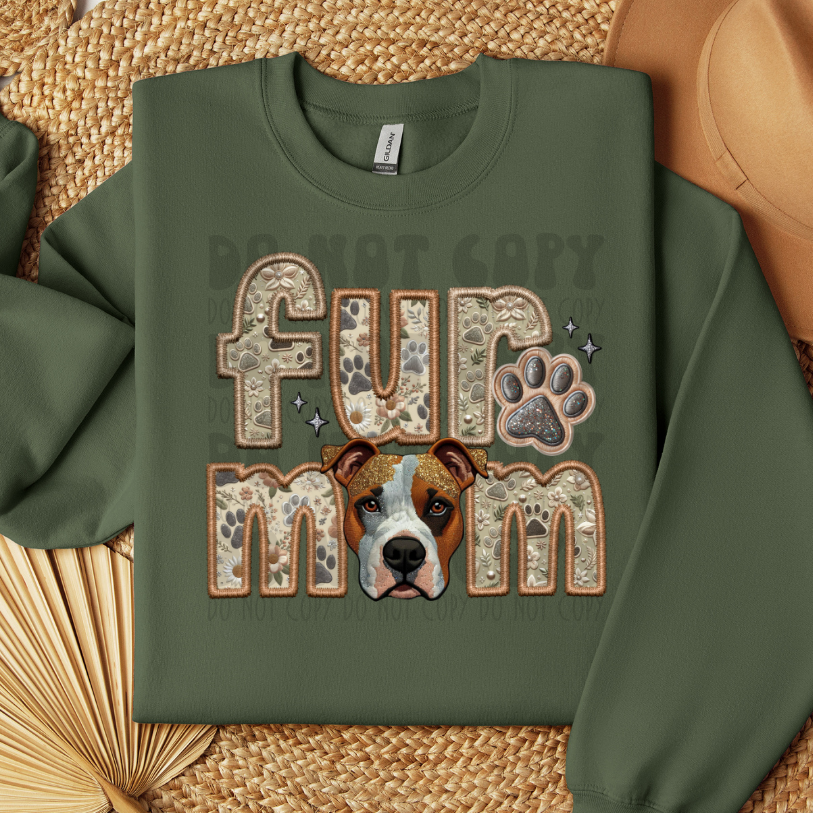 PITBULL, TAN/WHT - FAUX EMBROIDERY - DTF TRANSFER