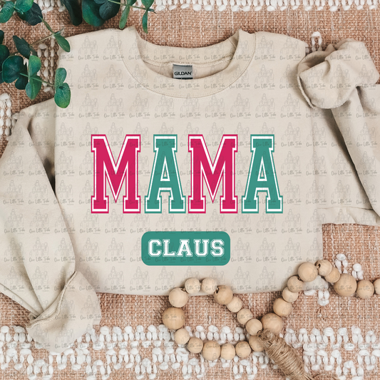 VARSITY MAMA CLAUS DK PINK/TEAL - DTF TRANSFER