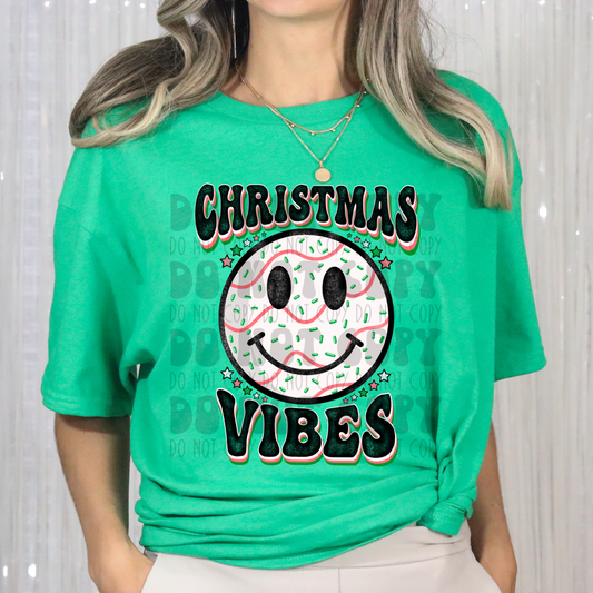CHRISTMAS VIBES TREE CAKE THEMED SMILEY - DTF TRANSFER