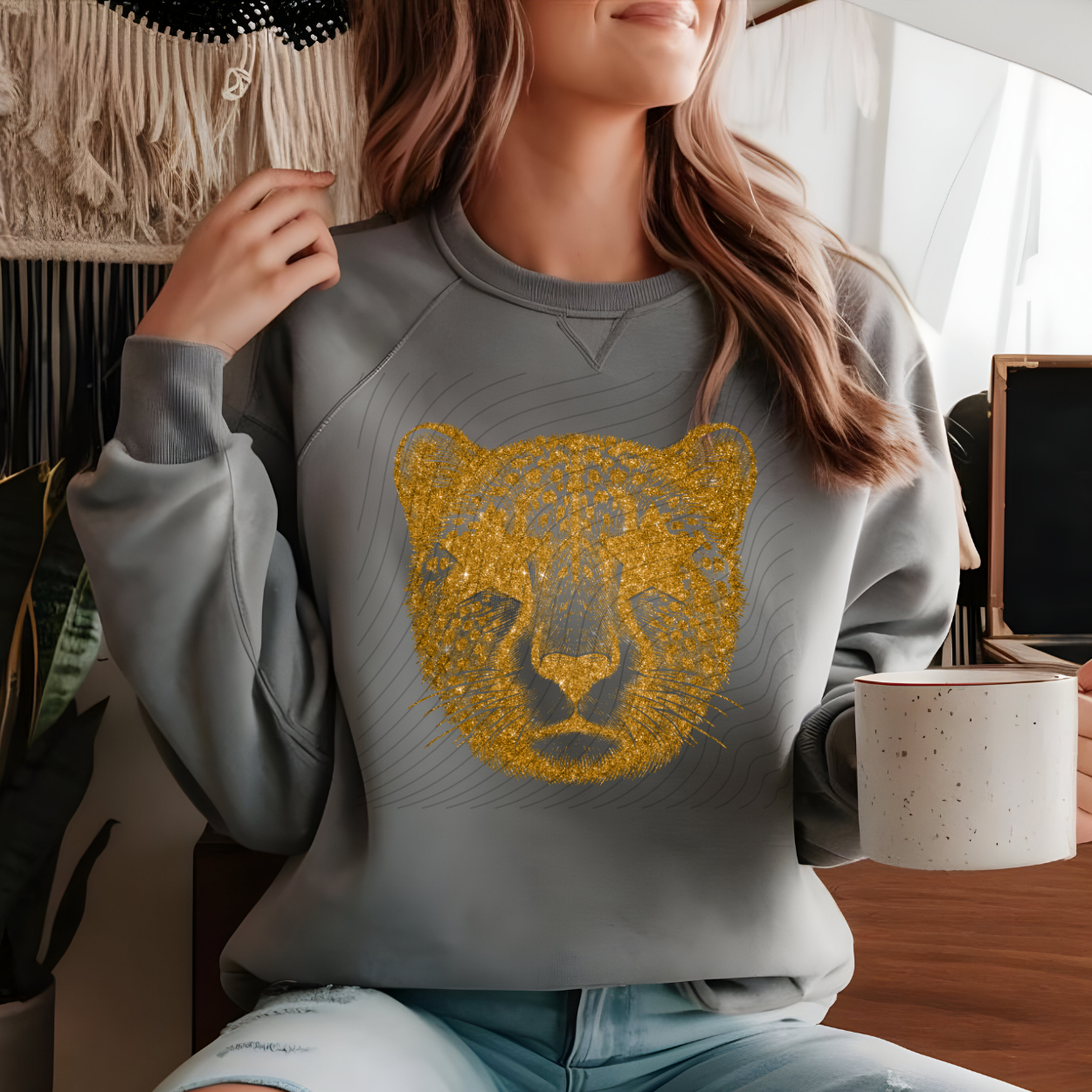 GOLD FAUX GLITTER LEOPARD - DTF TRANSFER