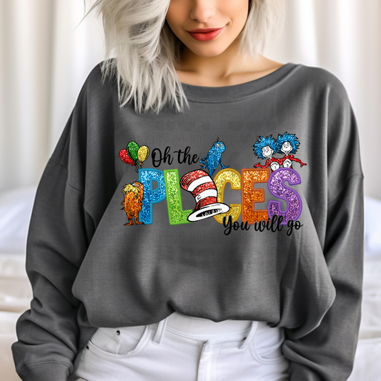 OH THE PLACES FAUX SEQUINS - DTF TRANSFER