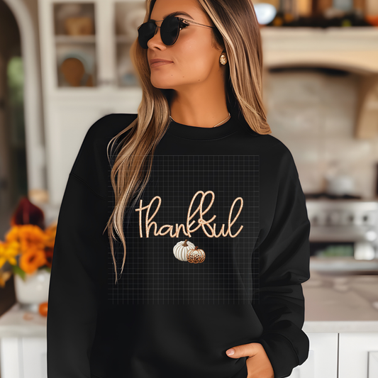 THANKFUL FAUX EMBROIDERY STITCH W/ PUMPKINS - DTF TRANSFER