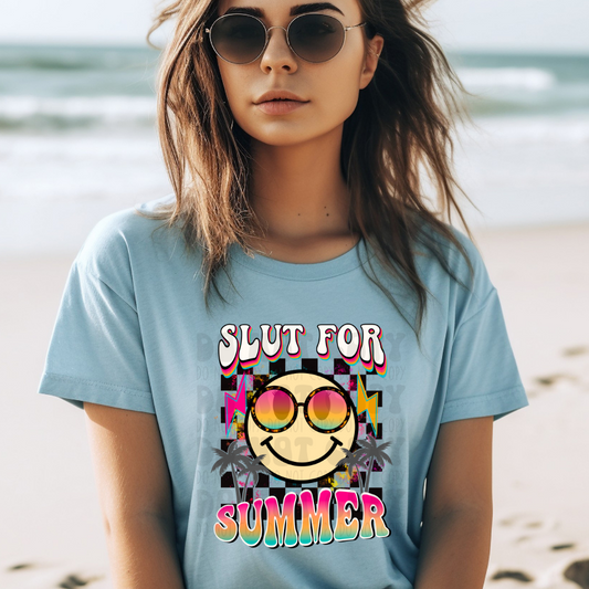 SLUT FOR SUMMER BLK CHECKERED - DTF TRANSFER