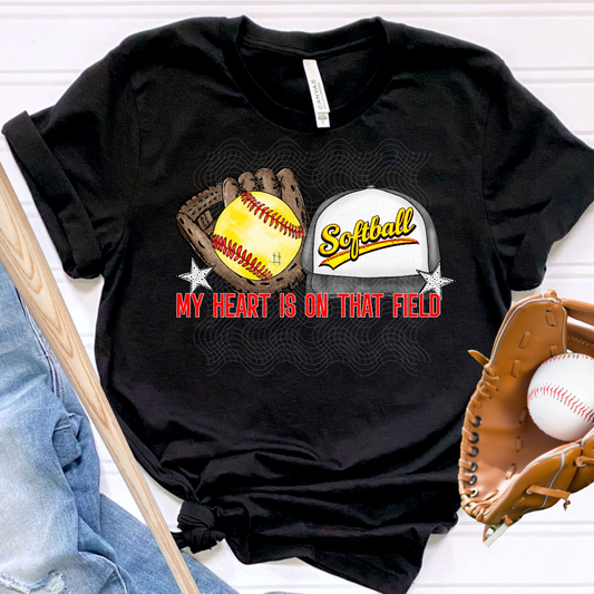 HEART ON THAT FIELD SOFTBALL HAT - DTF TRANSFER