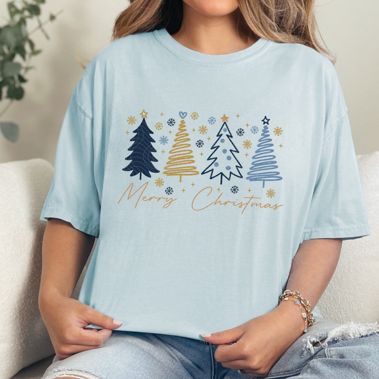 MERRY CHRISTMAS NAVY/GOLD TREES - DTF TRANSFER