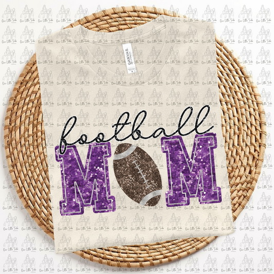 FOOTBALL MOM - PURPLE -  FAUX SEQUINS - DTF TRANSFER