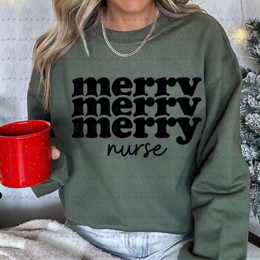MERRY NURSE STACKED RETRO - BLACK - DTF TRANSFER
