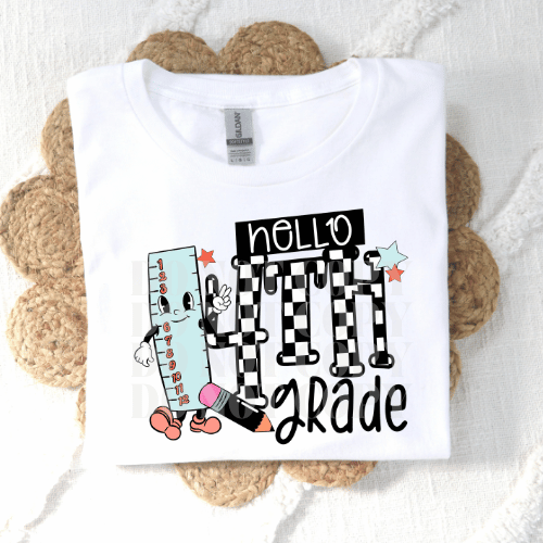 CHECKERED HELLO 4TH GRADE - DTF TRANSFER