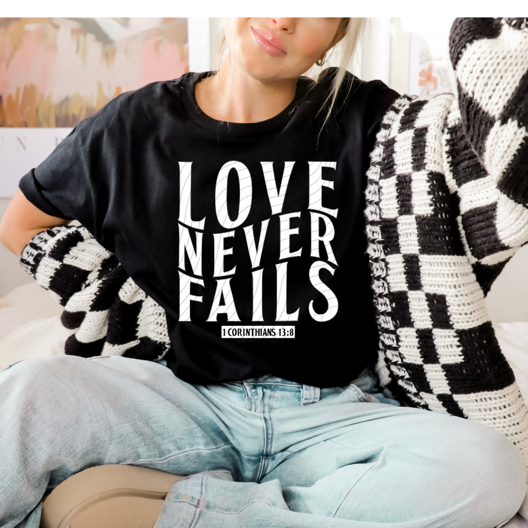 LOVE NEVER FAILS, WHT - DTF TRANSFER