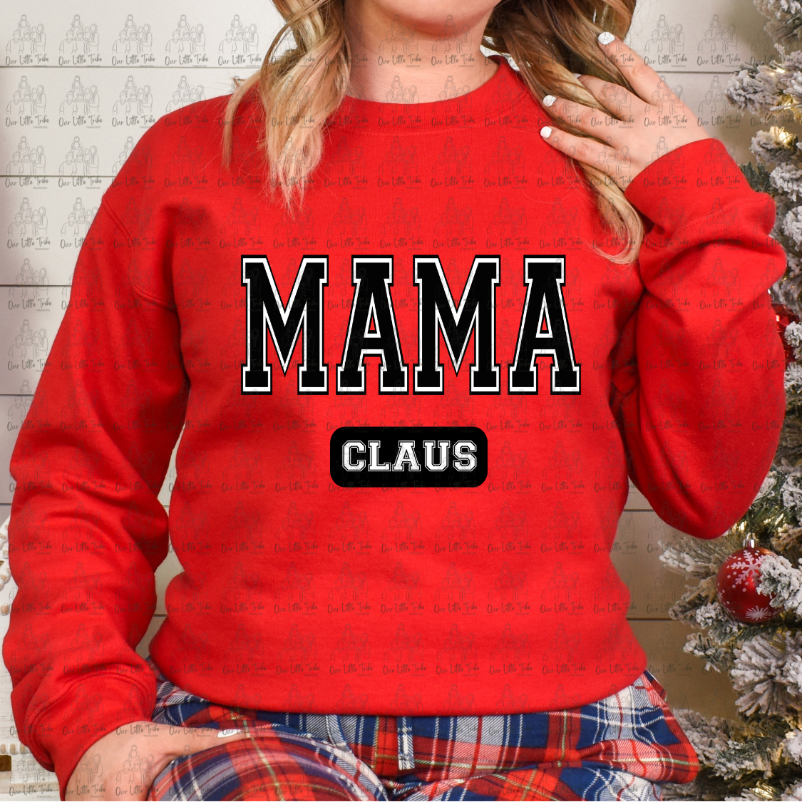 VARSITY MAMA CLAUS BLACK WHT OUTLINE - DTF TRANSFER