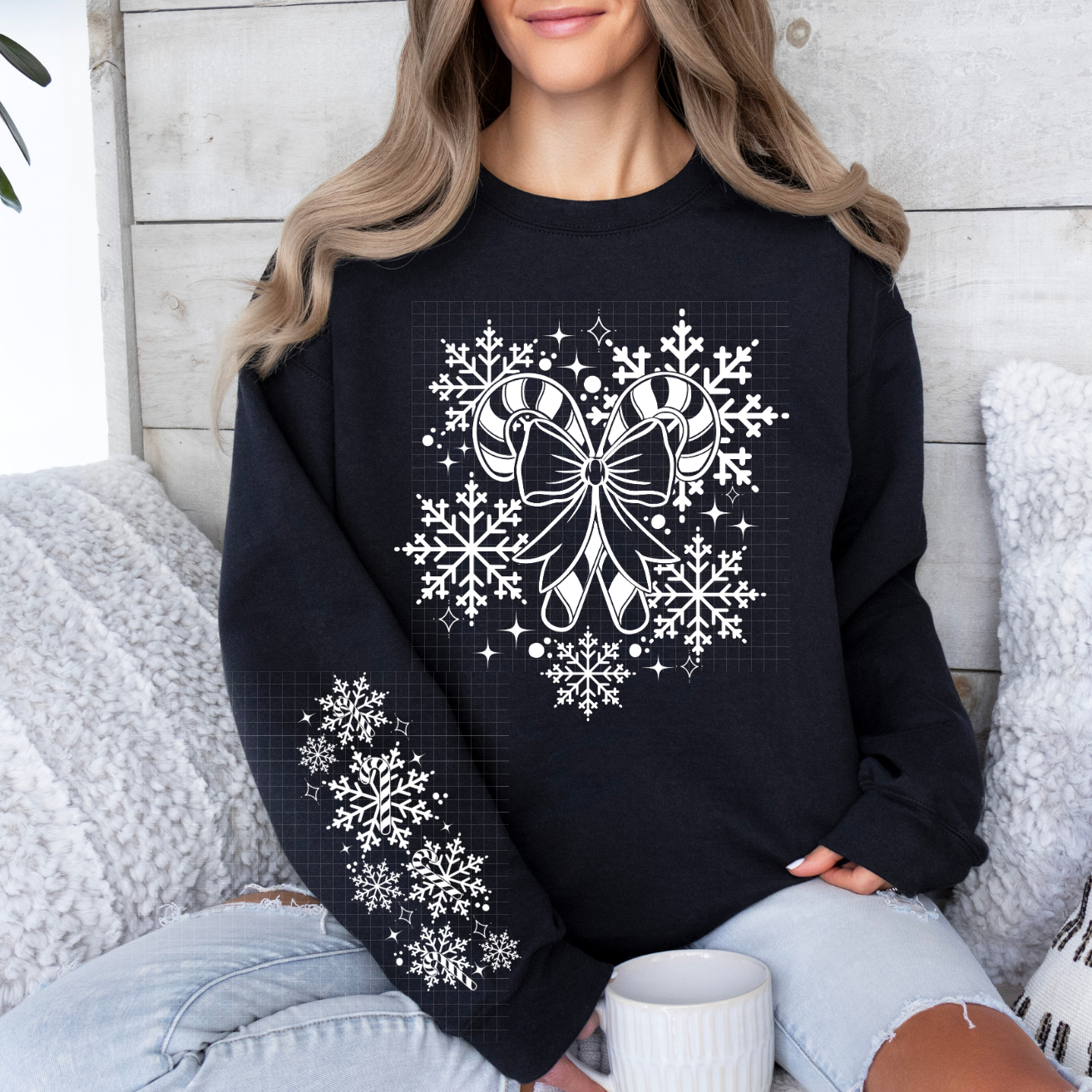 CANDY CANES WHITE W/ SLEEVE - DTF TRANSFER