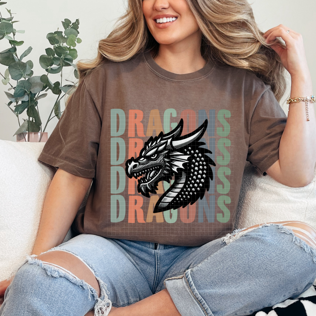 DRAGONS STACKED RHINESTONES - DTF TRANSFER