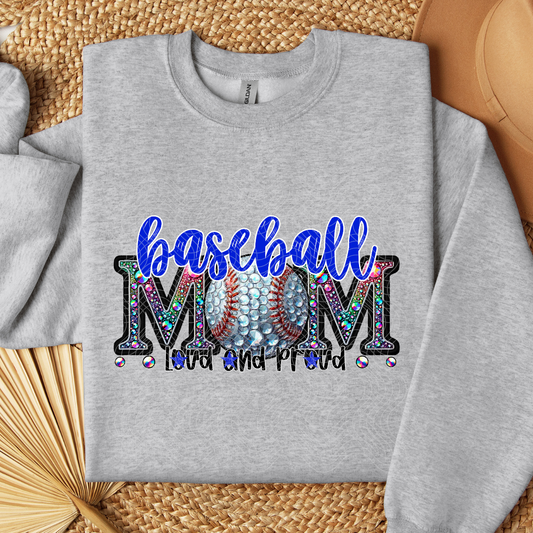 BASEBALL MOM RHINESTONE BLUE - DTF TRANSFER