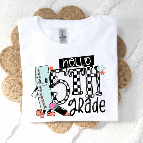 CHECKERED HELLO 5TH GRADE - DTF TRANSFER