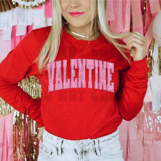 VALENTINE VASITY PINK FAUX GLITTER - DTF TRANSFER