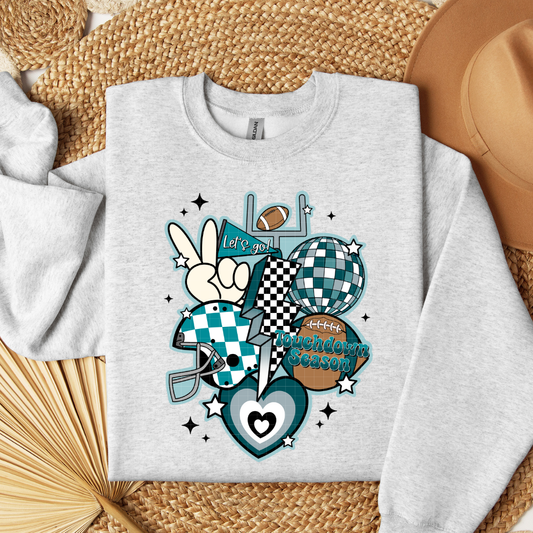 RETRO FOOTBALL COLLAGE - DRK TEAL & SILVER - DTF TRANSFER
