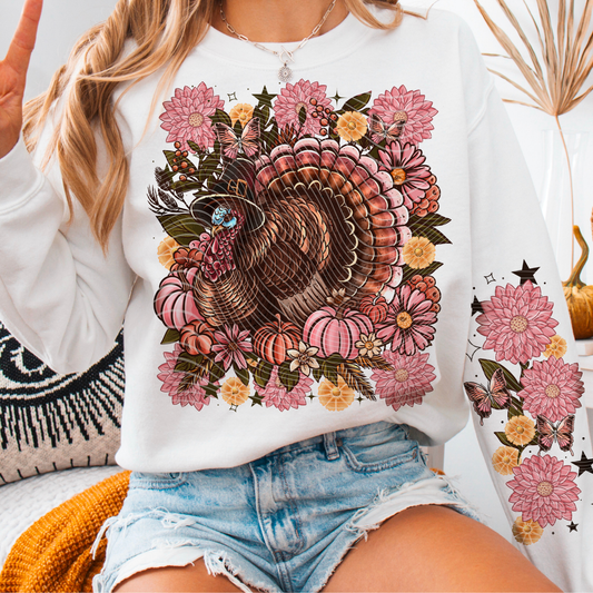 FLORAL TURKEY W/ SLEEVE - DTF TRANSFER