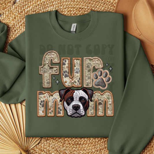 PITBULL, WHT/BROWN - FAUX EMBROIDERY - DTF TRANSFER