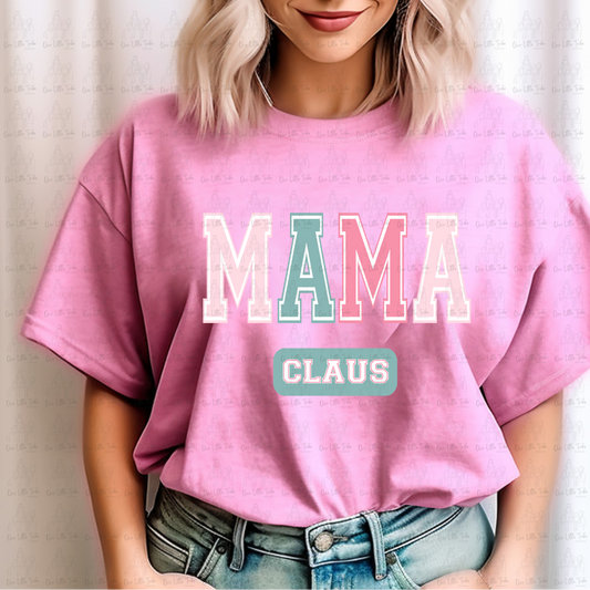 VARSITY MAMA CLAUS LIGHT PINK/TEAL - DTF TRANSFER