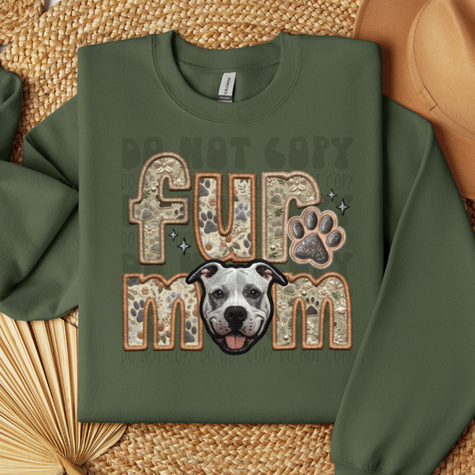 PITBULL, WHT - FAUX EMBROIDERY - DTF TRANSFER
