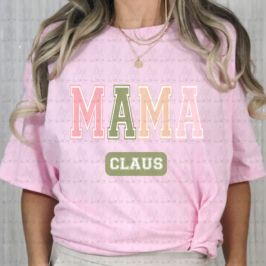 VARSITY MAMA CLAUS PINK/OLIVE - DTF TRANSFER