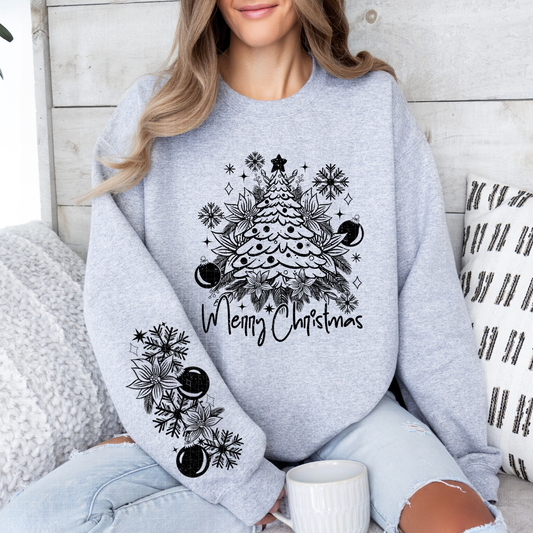 CHRISTMAS TREE BLK W/ SLEEVE - DTF TRANSFER